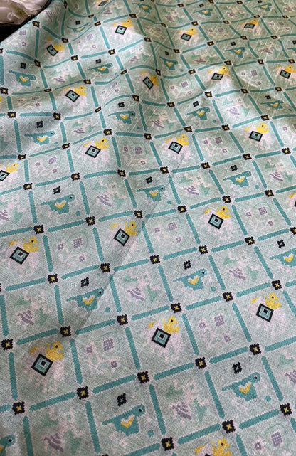 Blue Digital Printed Patola Design Tussar Silk Fabric ( 1 Mtr ) - divyaindia 