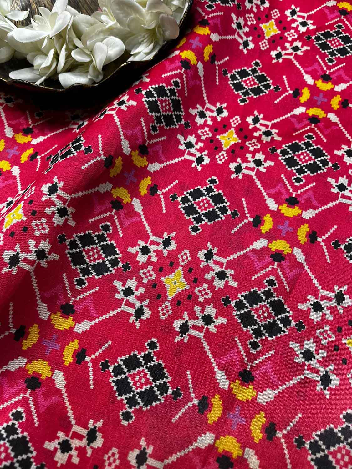 Stunning Pink Patola Design Tussar Silk Fabric (1 Mtr)
