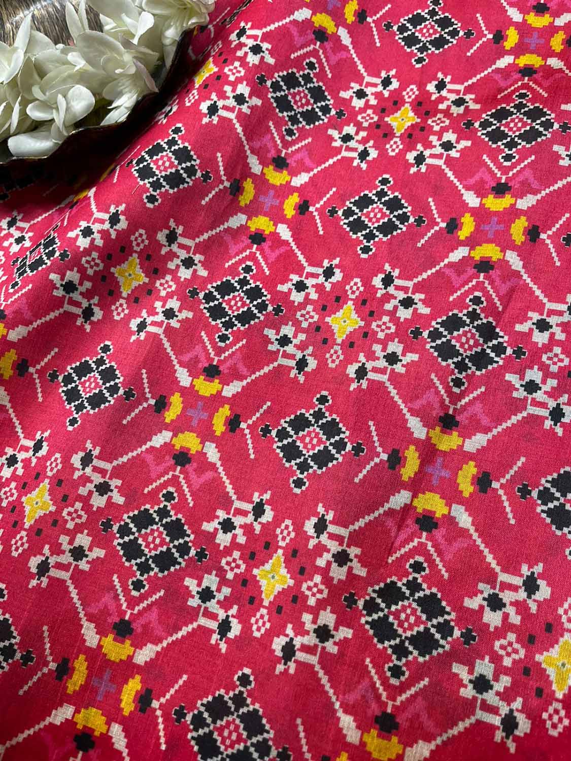 Stunning Pink Patola Design Tussar Silk Fabric (1 Mtr)