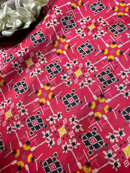 Stunning Pink Patola Design Tussar Silk Fabric (1 Mtr)