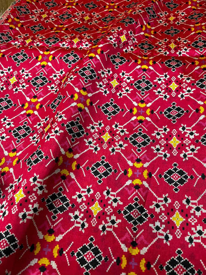 Stunning Pink Patola Design Tussar Silk Fabric (1 Mtr)