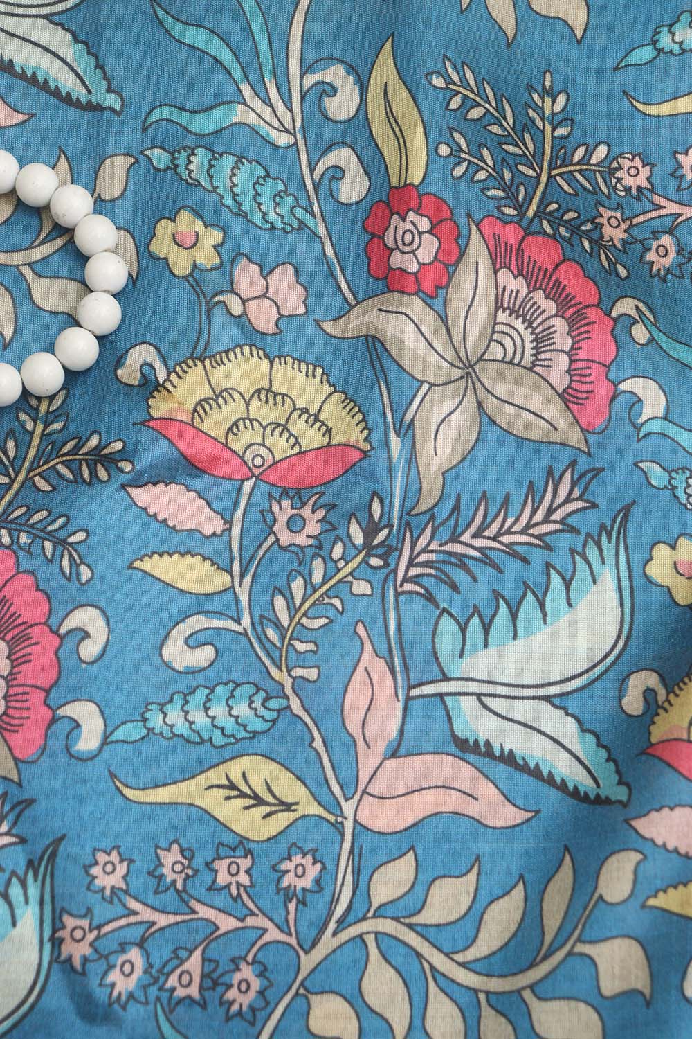 Blue Kalamkari Tussar Silk: Stunning Digital Print