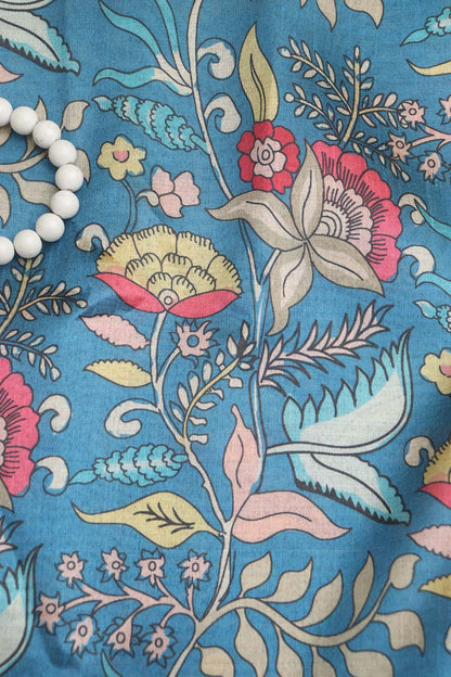 Blue Kalamkari Tussar Silk: Stunning Digital Print