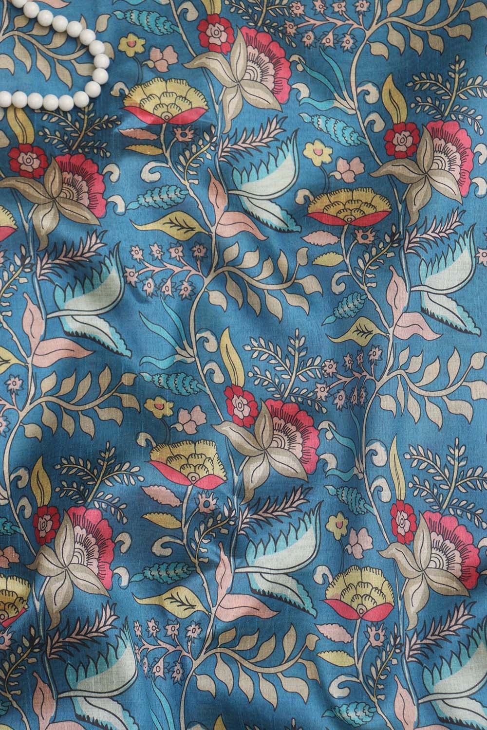 Blue Kalamkari Tussar Silk: Stunning Digital Print