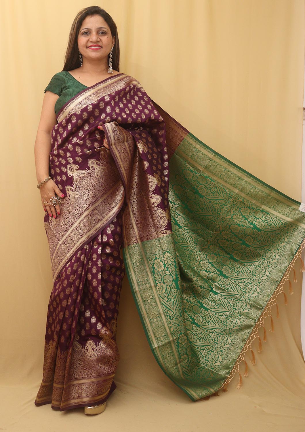 Purple Banarasi Cotton Silk Saree - divyaindia 