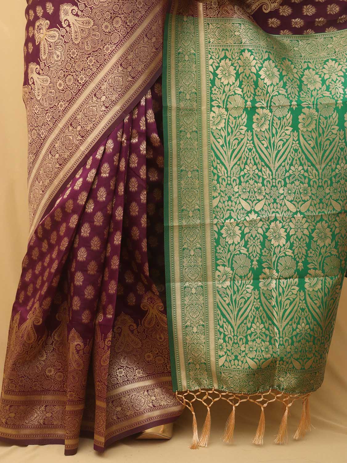 Purple Banarasi Cotton Silk Saree - divyaindia 