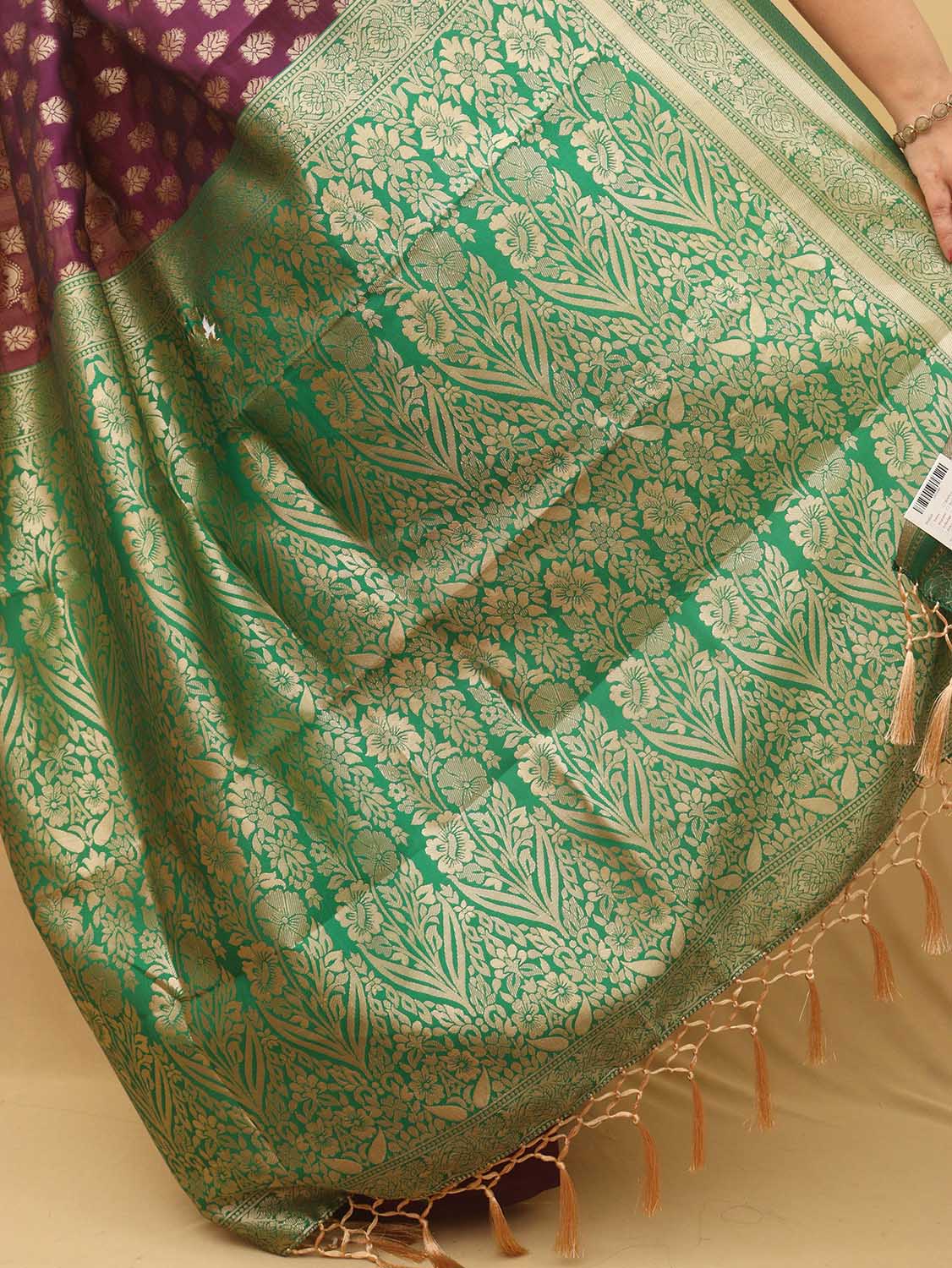 Purple Banarasi Cotton Silk Saree - divyaindia 