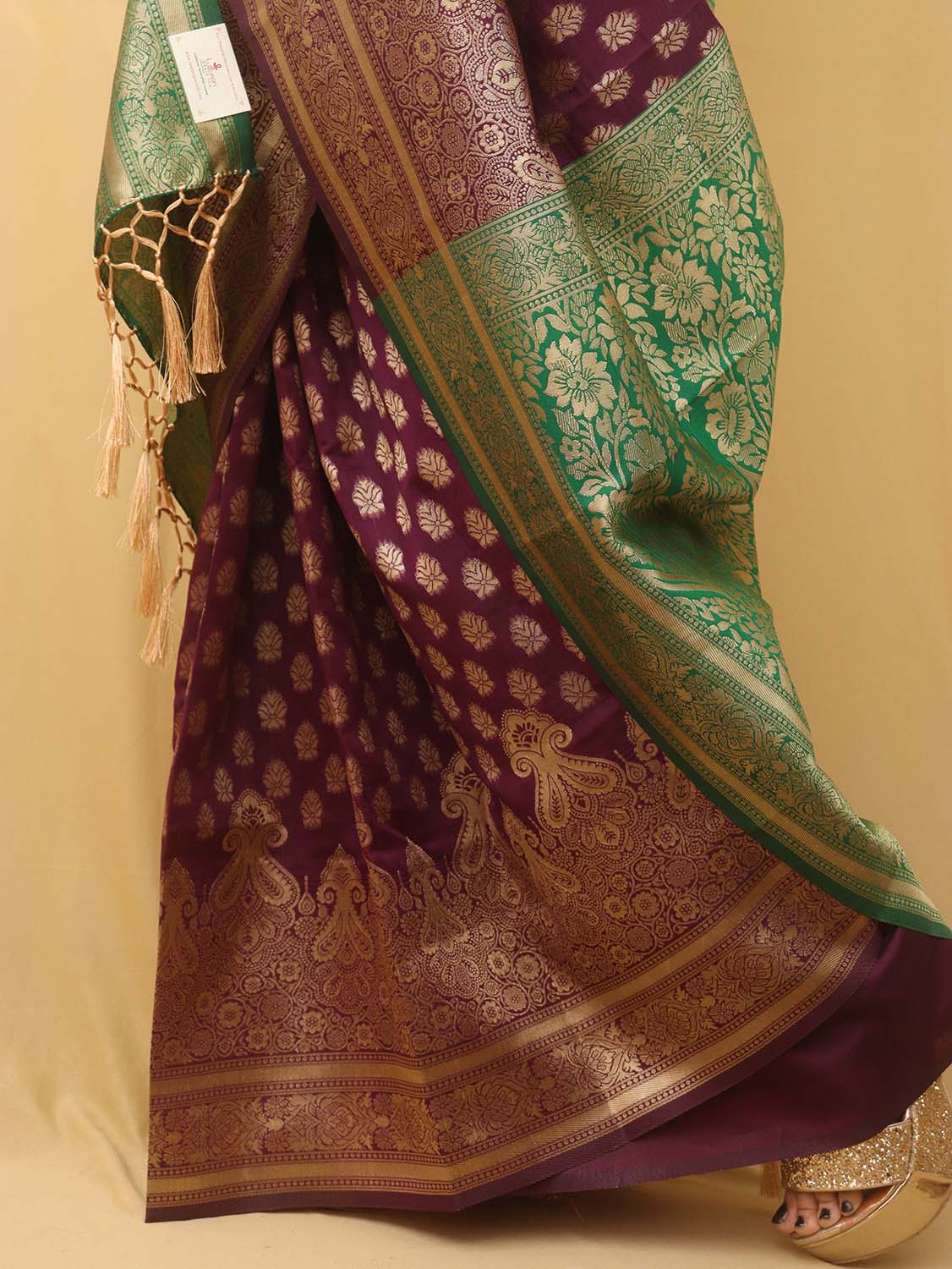 Purple Banarasi Cotton Silk Saree - divyaindia 