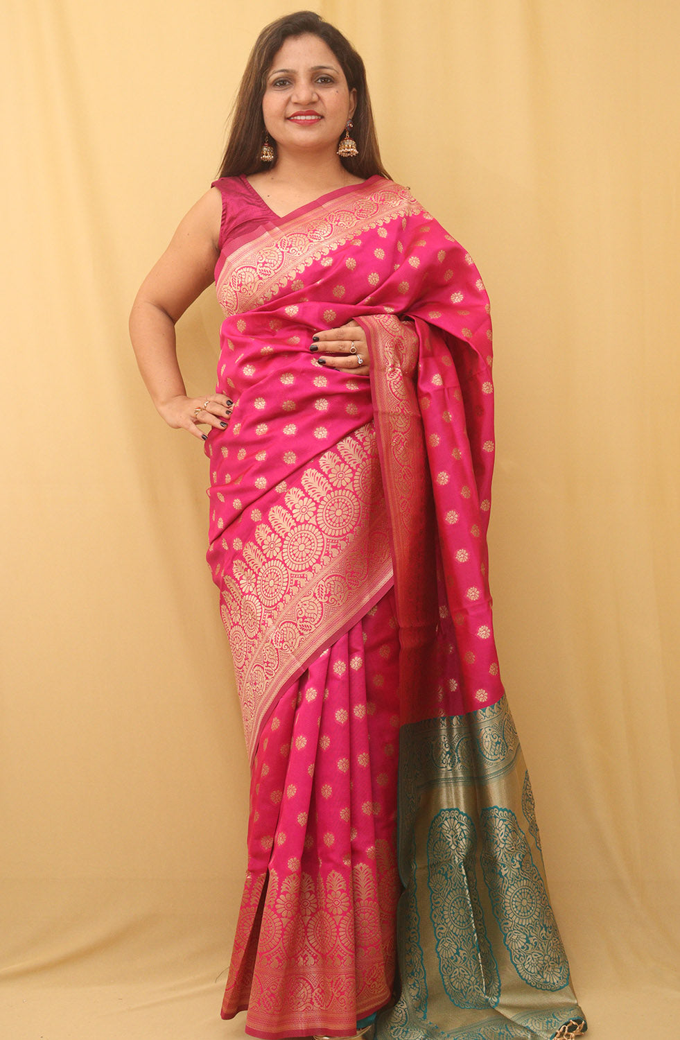 Pink Banarasi Cotton Silk Saree - divyaindia 