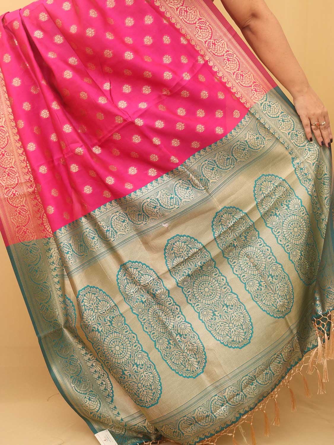 Pink Banarasi Cotton Silk Saree - divyaindia 