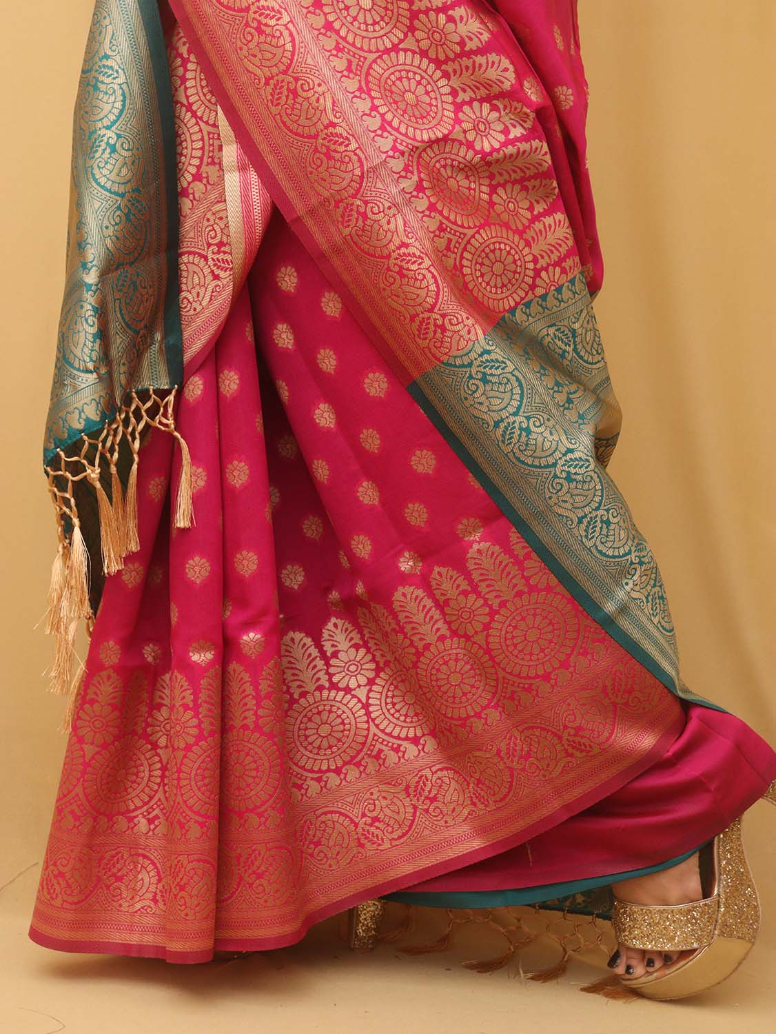 Pink Banarasi Cotton Silk Saree - divyaindia 