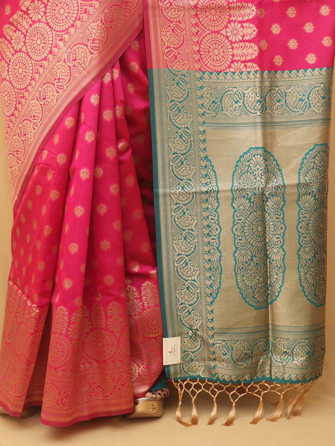 Pink Banarasi Cotton Silk Saree - divyaindia 