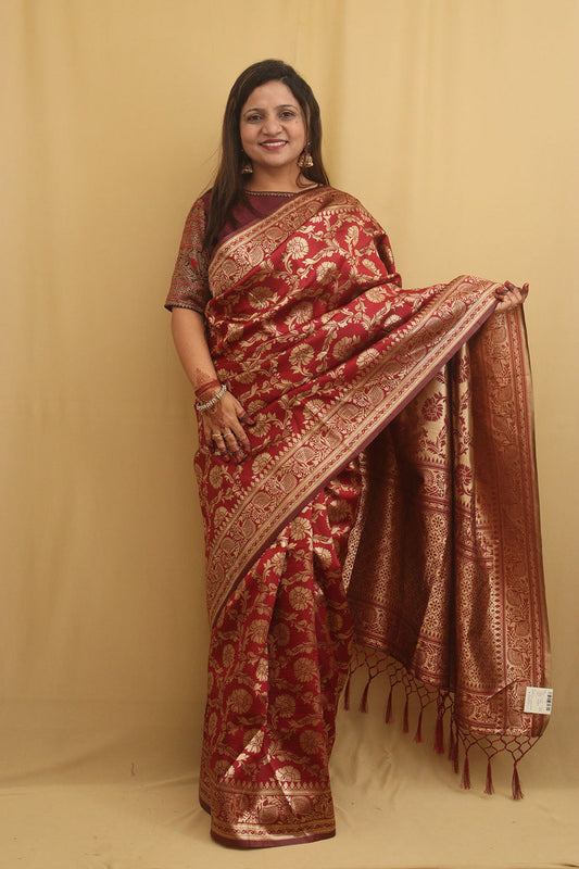 Elegant Maroon Banarasi Silk Saree