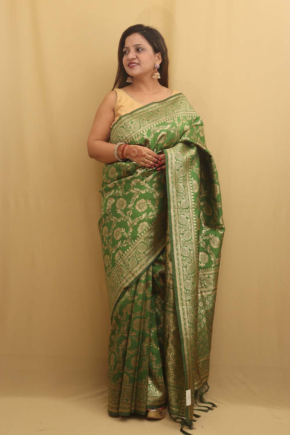 Stunning Green Banarasi Cotton Silk Saree