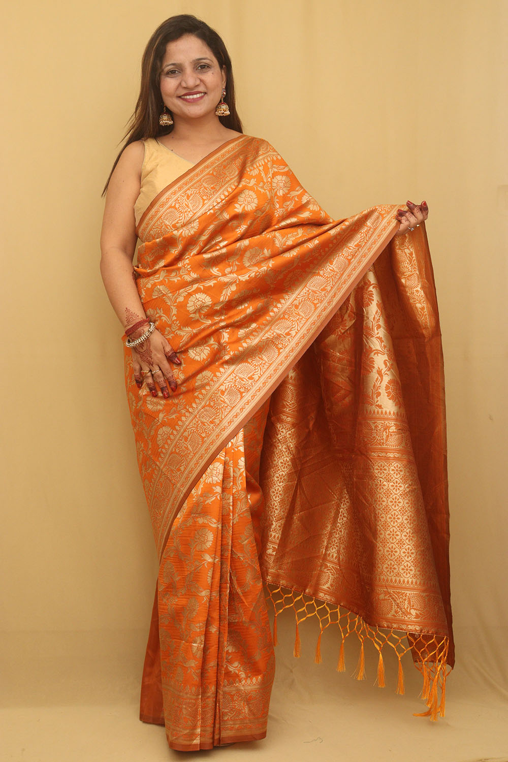 Elegant Orange Banarasi Silk Saree