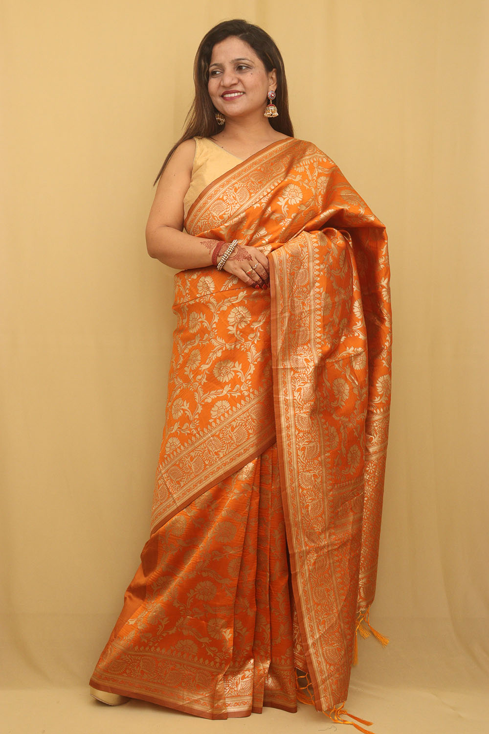 Elegant Orange Banarasi Silk Saree