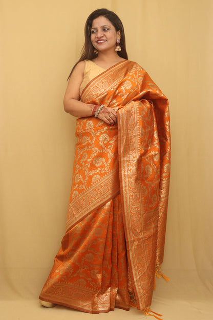 Elegant Orange Banarasi Silk Saree