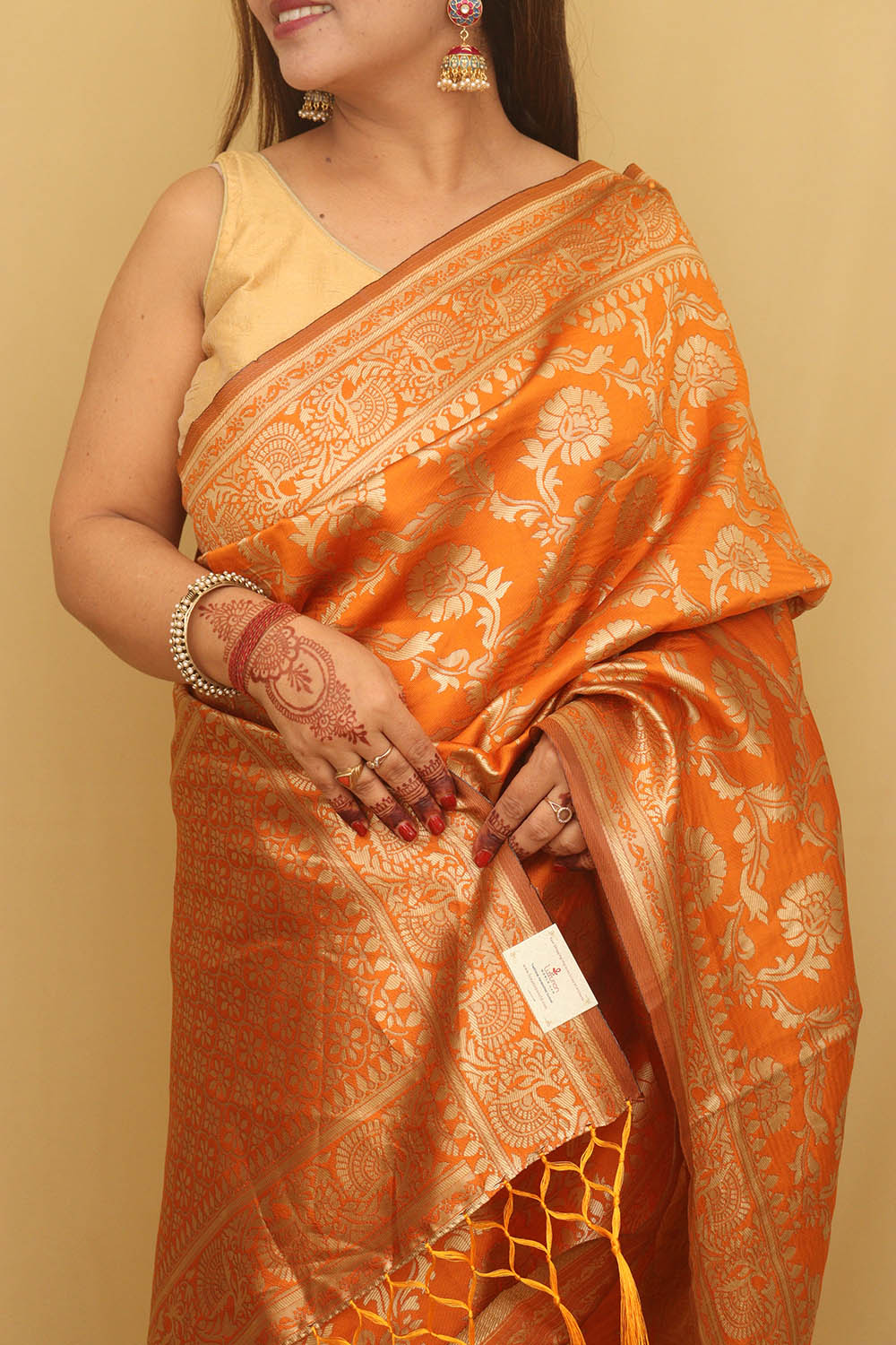 Elegant Orange Banarasi Silk Saree