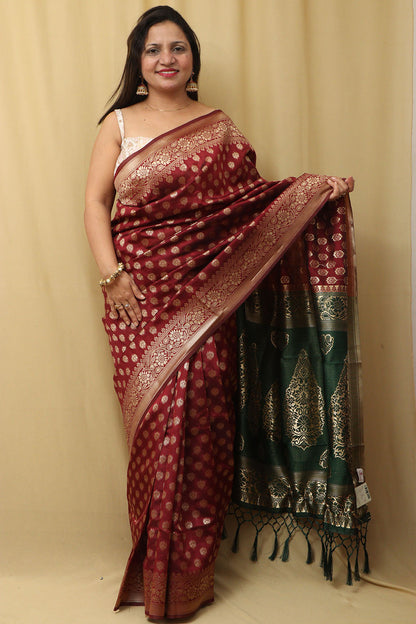 Regal Maroon Banarasi Silk Saree: Timeless Elegance