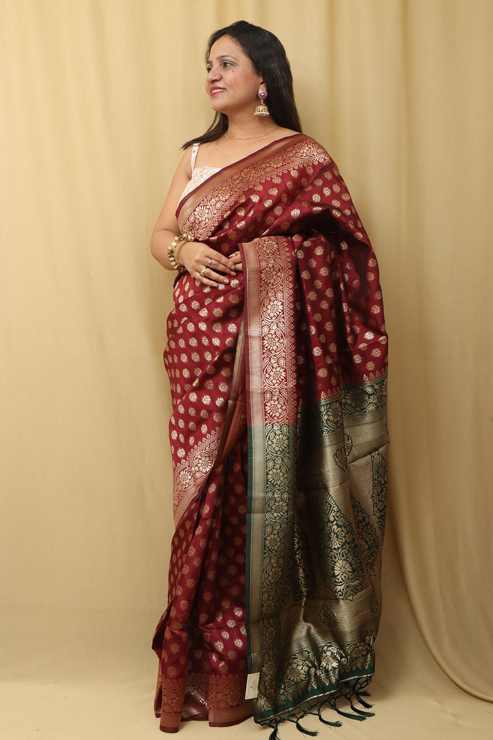 Regal Maroon Banarasi Silk Saree: Timeless Elegance