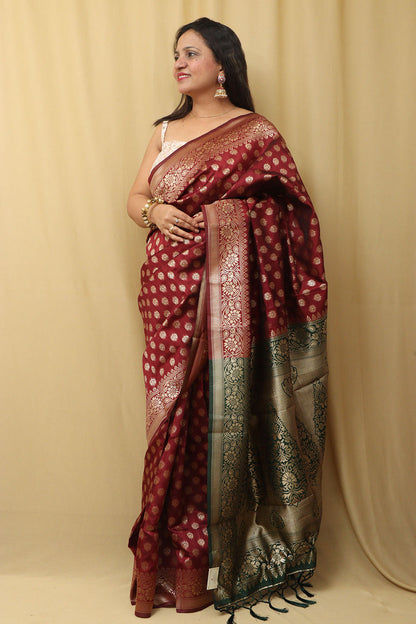 Regal Maroon Banarasi Silk Saree: Timeless Elegance