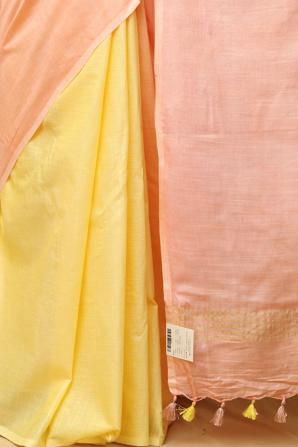 Peach & Yellow Bhagalpur Linen Cotton Saree