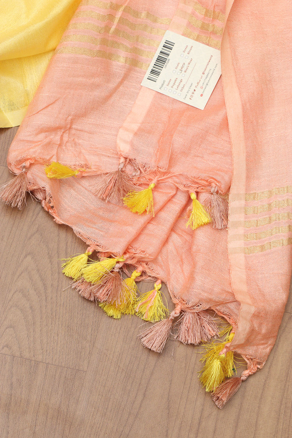 Peach & Yellow Bhagalpur Linen Cotton Saree