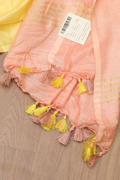 Peach & Yellow Bhagalpur Linen Cotton Saree