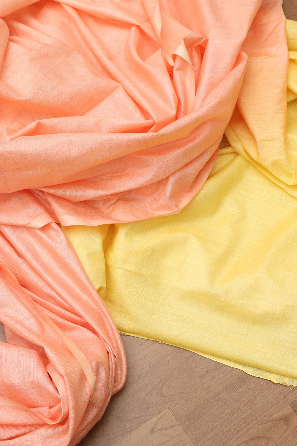 Peach & Yellow Bhagalpur Linen Cotton Saree