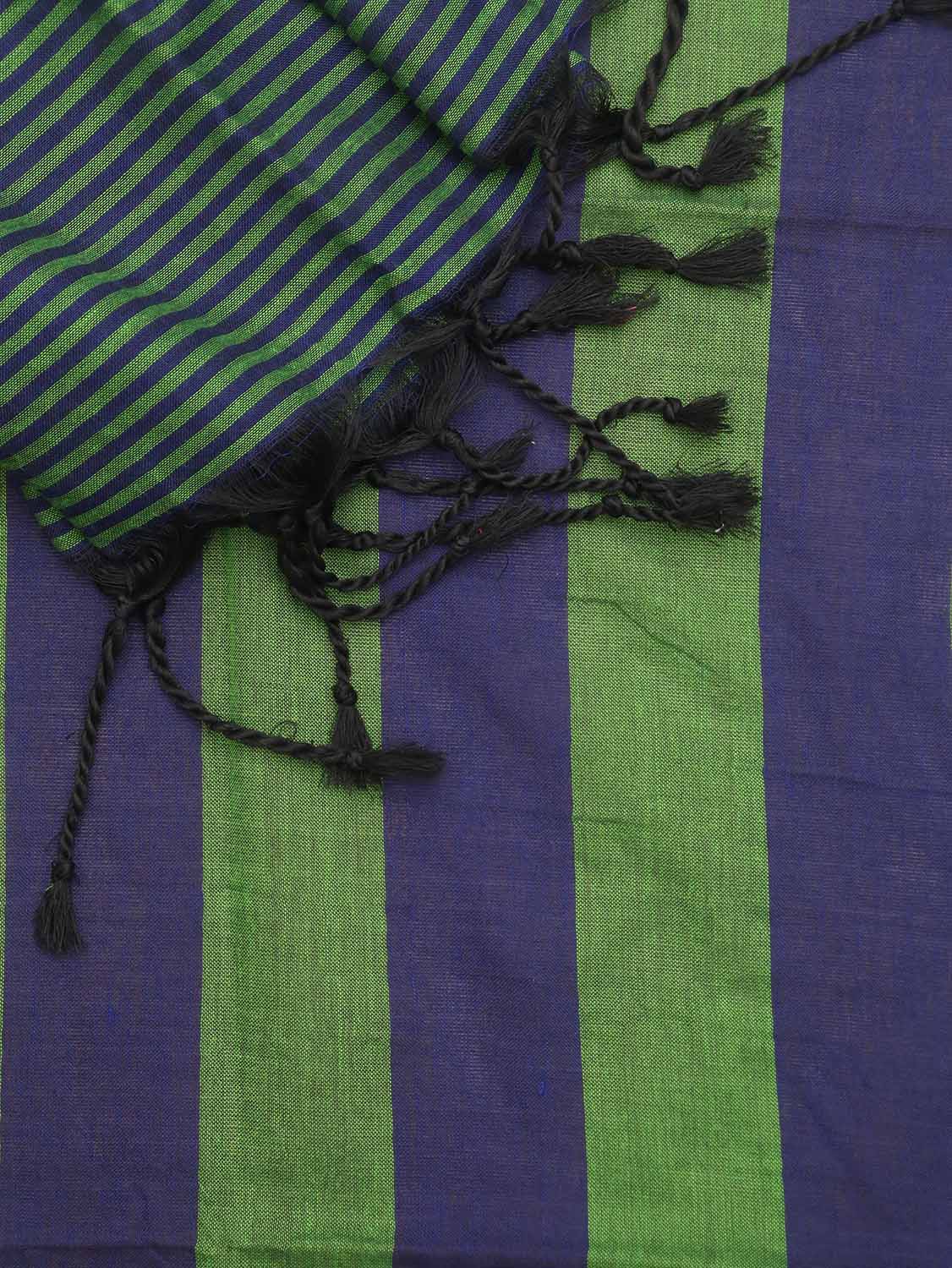 Green And Blue Bengal Cotton Stripe Design Saree - divyaindia 