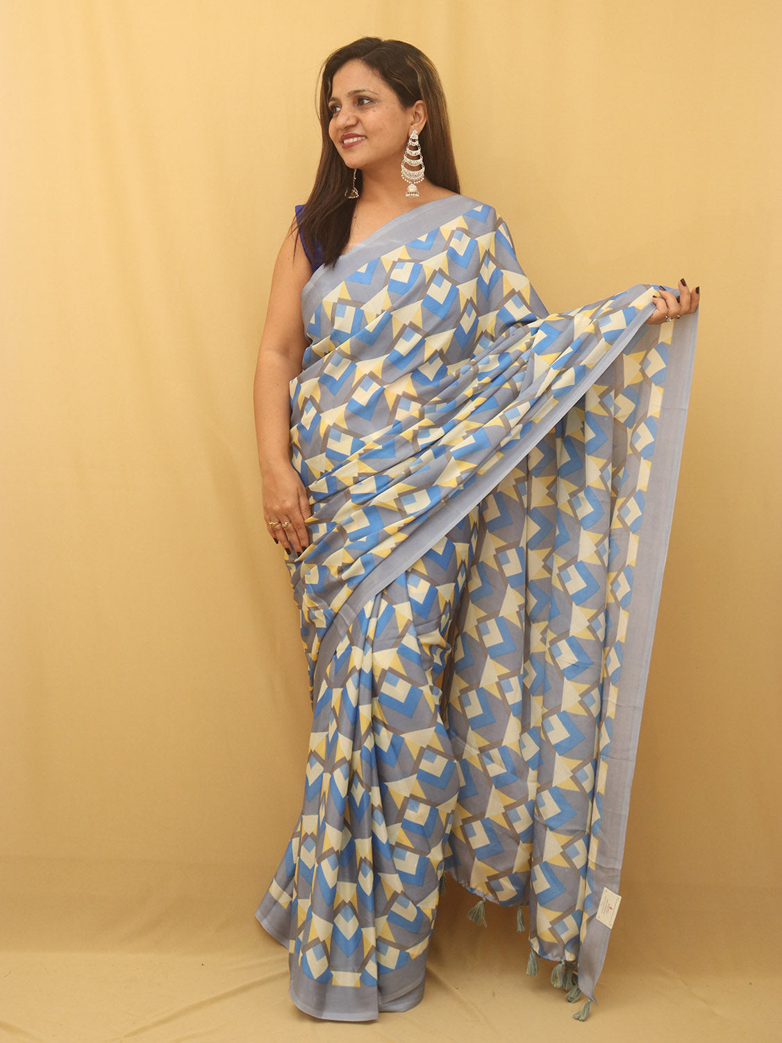 Blue Digital Printed Silk Saree