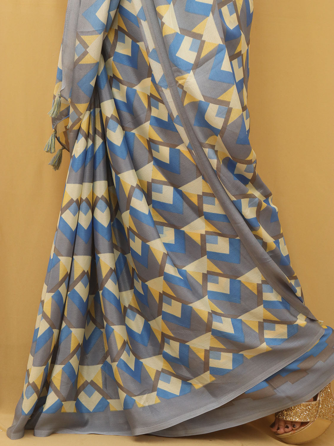 Blue Digital Printed Silk Saree
