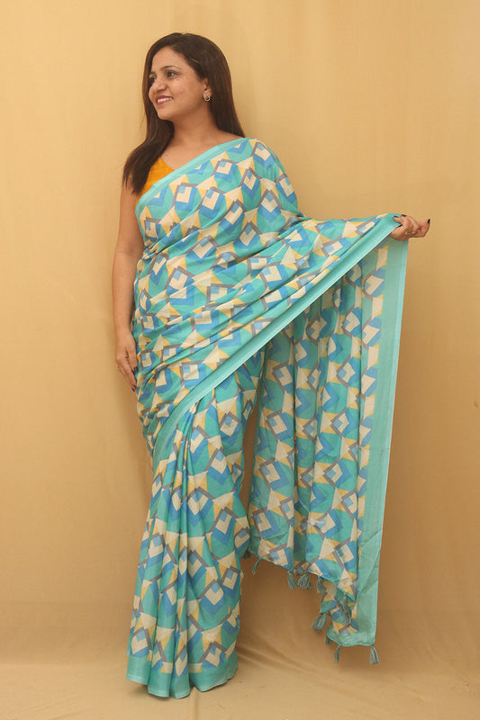 Green Digital Printed Silk Saree