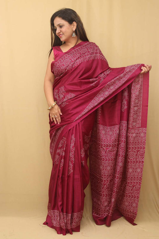 Stunning Purple Bandhani Silk Saree with Digital Print