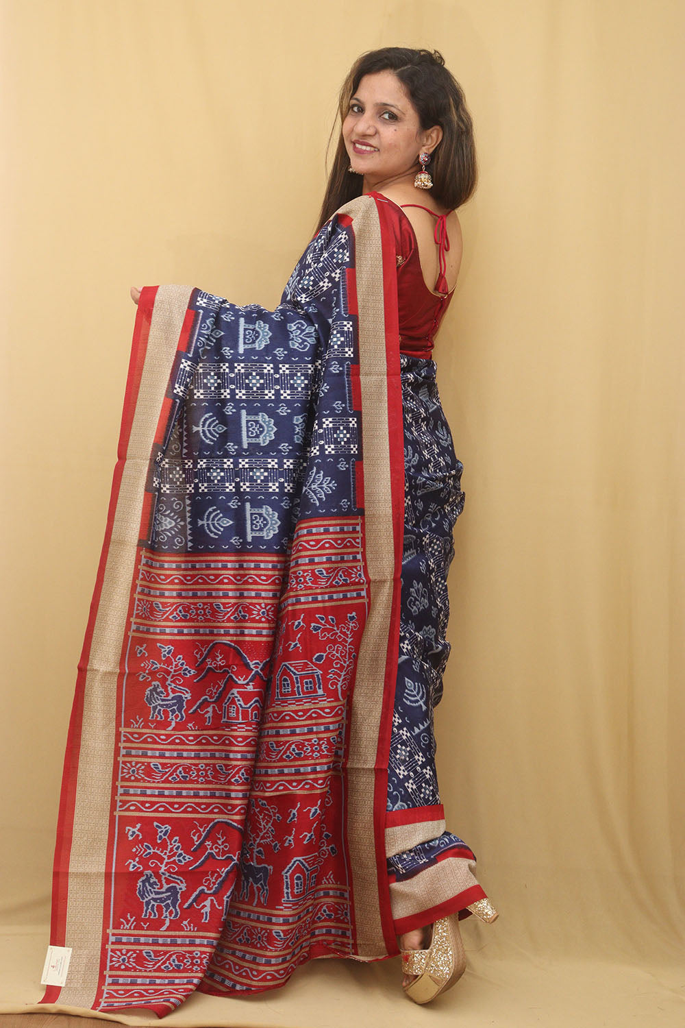 Stunning Blue Silk Sambalpuri Print Saree