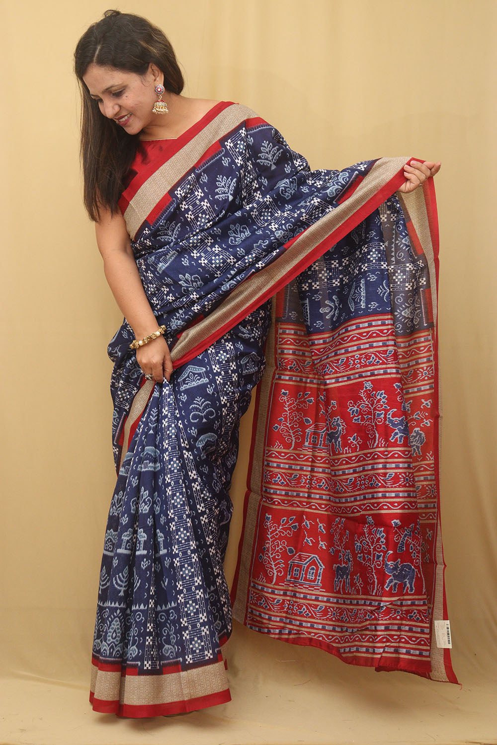 Stunning Blue Silk Sambalpuri Print Saree