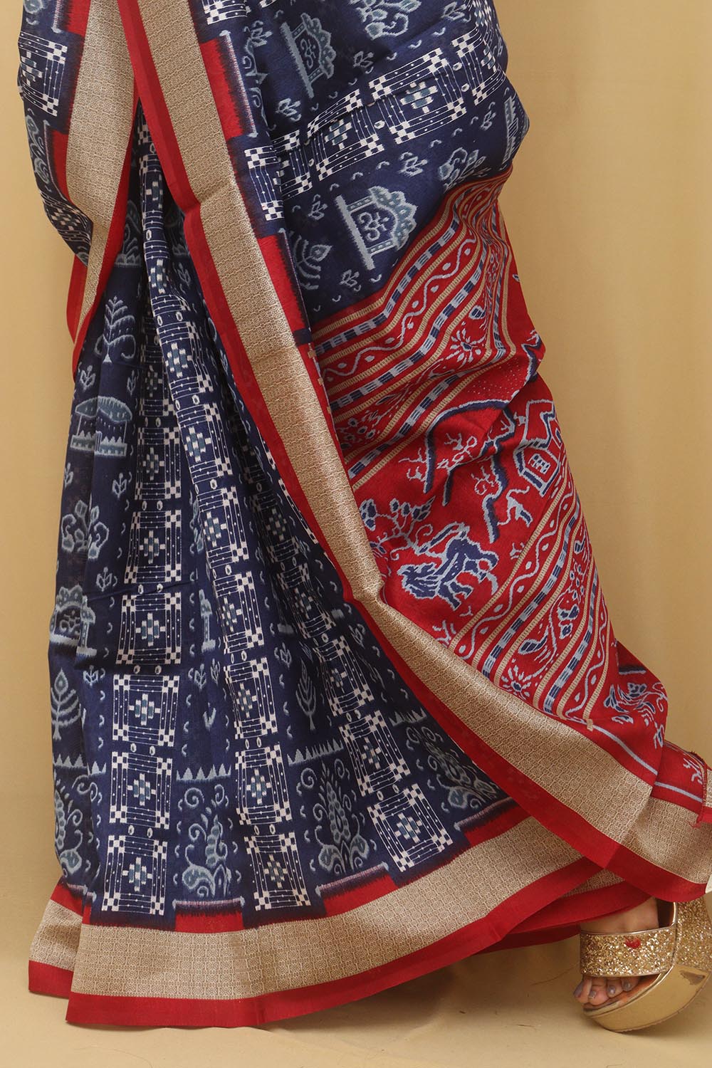 Stunning Blue Silk Sambalpuri Print Saree