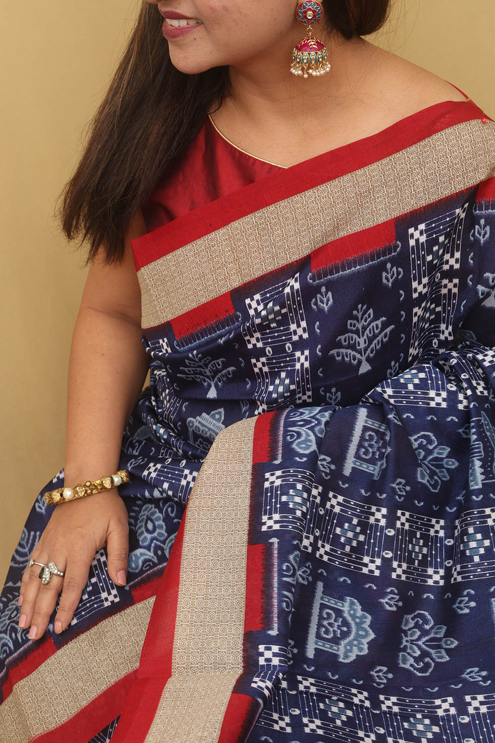 Stunning Blue Silk Sambalpuri Print Saree