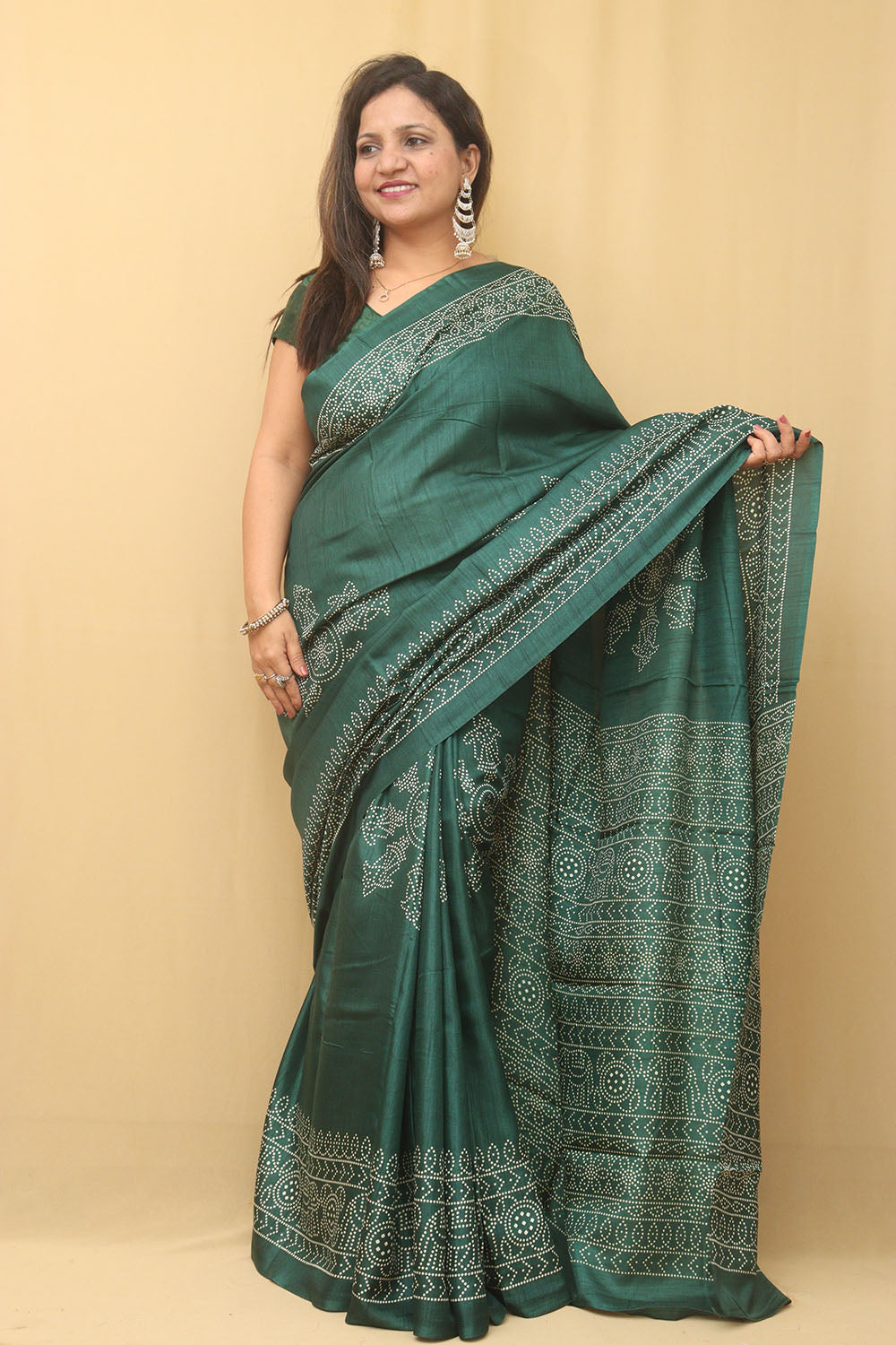 Stunning Green Bandhani Silk Saree with Digital Print