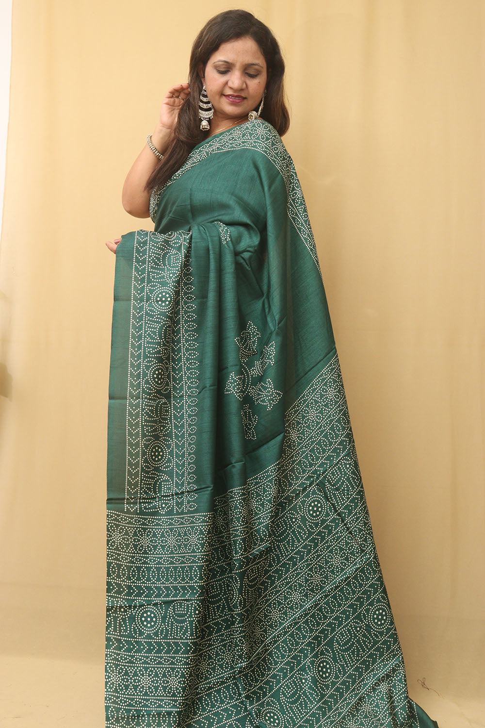 Stunning Green Bandhani Silk Saree with Digital Print