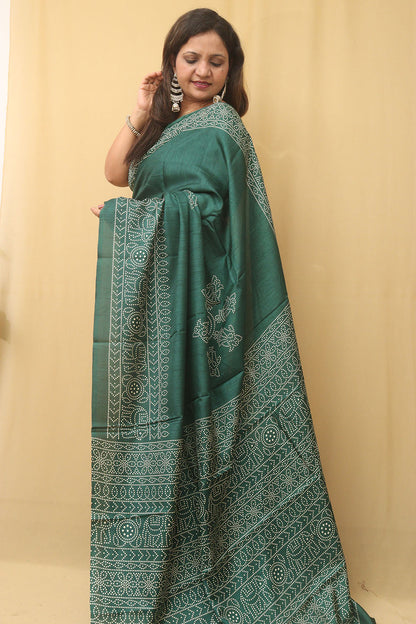 Stunning Green Bandhani Silk Saree with Digital Print