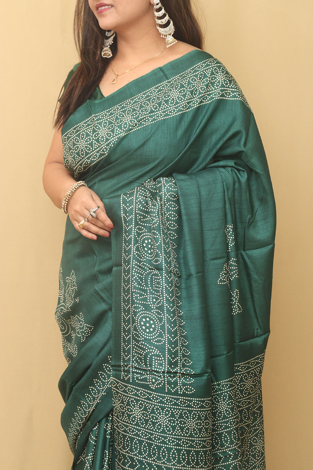 Stunning Green Bandhani Silk Saree with Digital Print