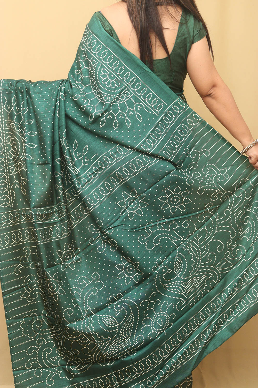 Stunning Green Bandhani Silk Saree with Digital Print