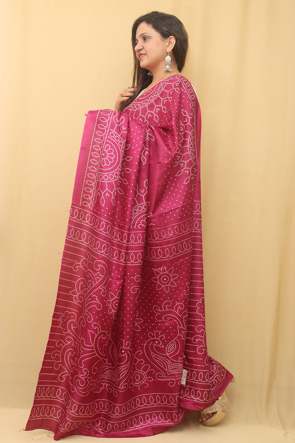 Stunning Purple Bandhani Silk Saree with Digital Print