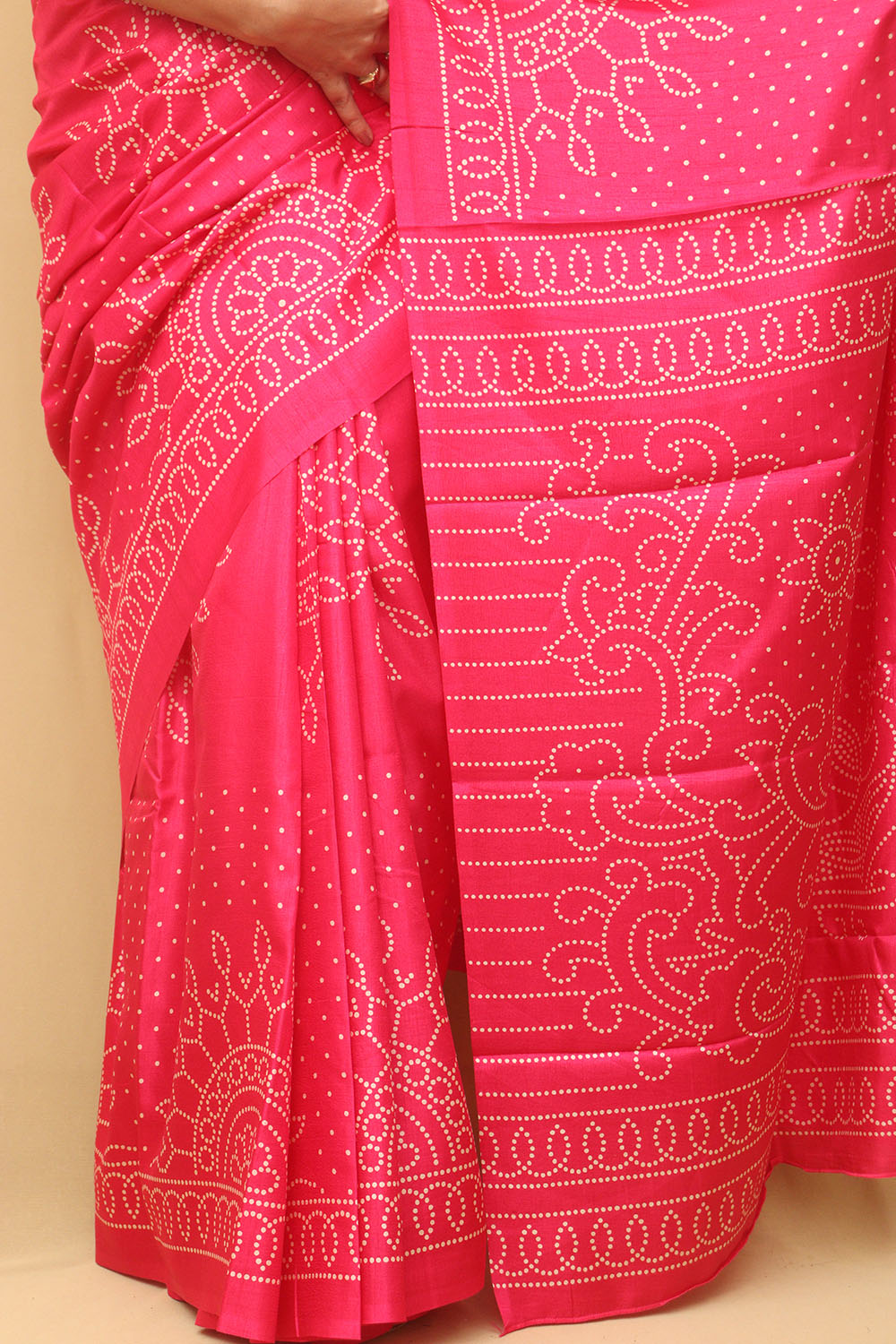 Stunning Pink Bandhani Silk Saree with Digital Print