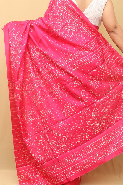 Stunning Pink Bandhani Silk Saree with Digital Print