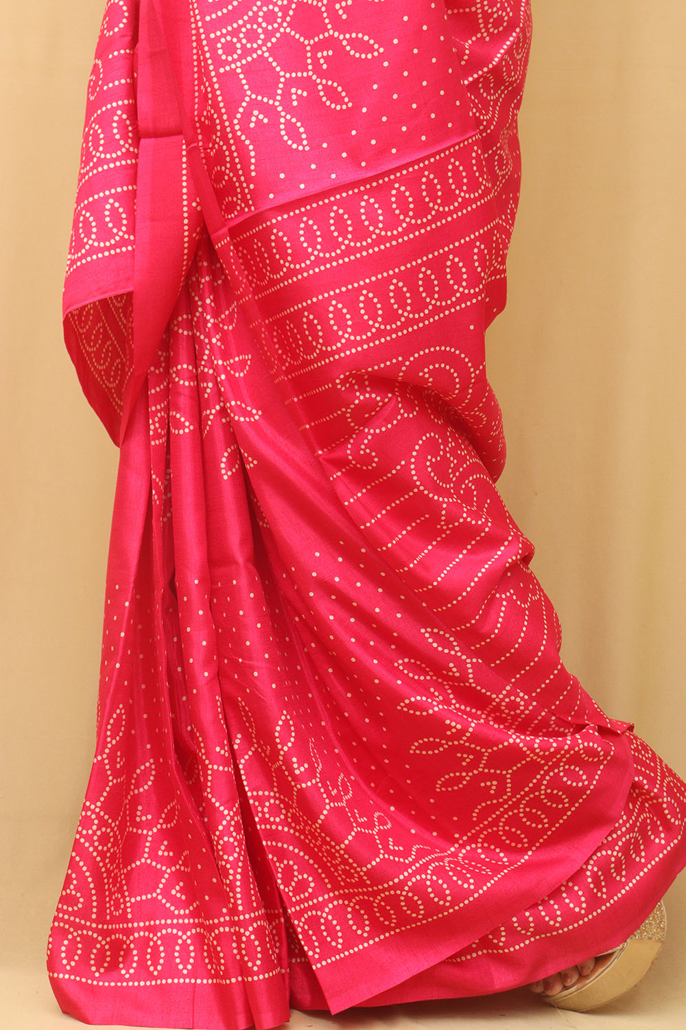 Stunning Pink Bandhani Silk Saree with Digital Print