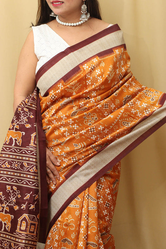 Sambalpuri Silk Saree: Vibrant Yellow Print