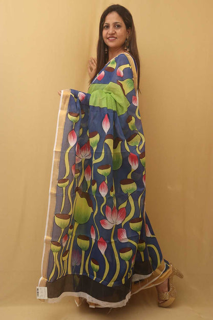 Green Hand Painted Kerala Cotton Saree