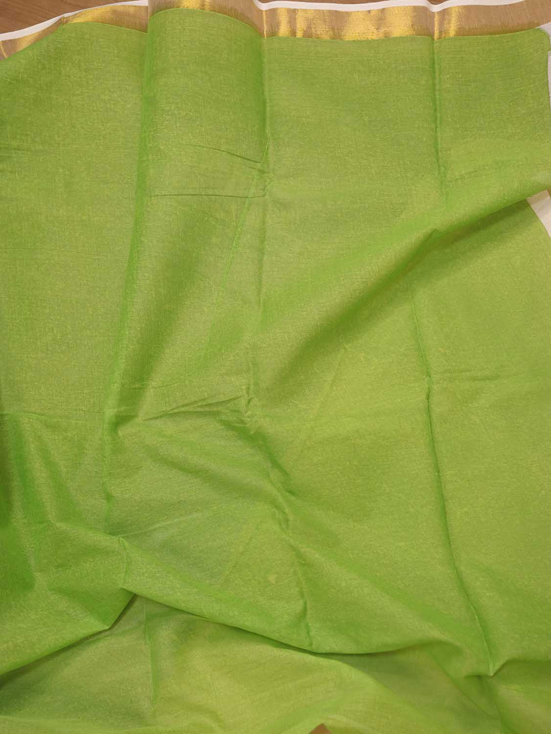 Green Hand Painted Kerala Cotton Saree